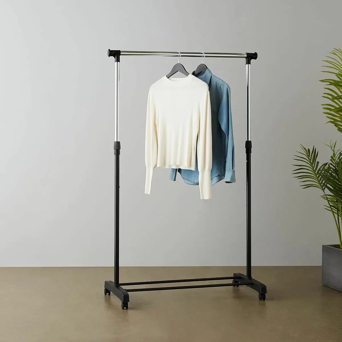 Clothes Rail with Wheels, Chrome 91.5-145cm - Image 1