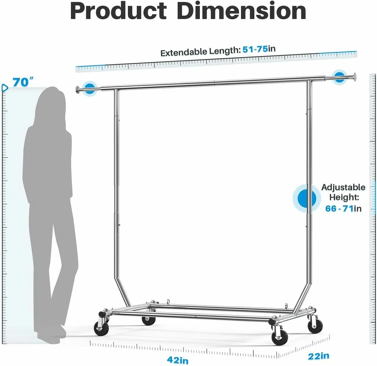 Heavy Duty Clothes Rail Wheels, 136kg Capacity - Image 2