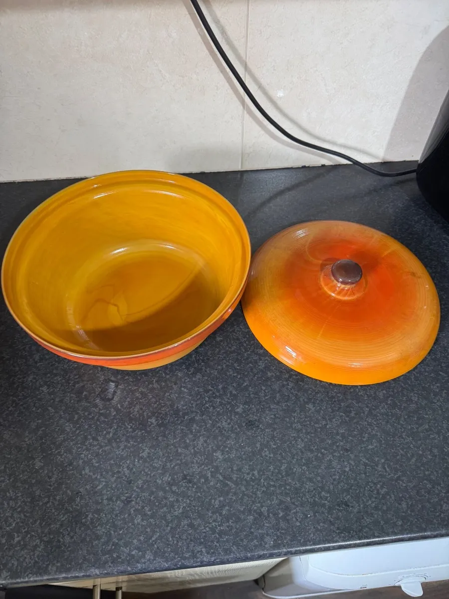 French Arcopal Volcan Amber Large Opaline Casserol - Image 2