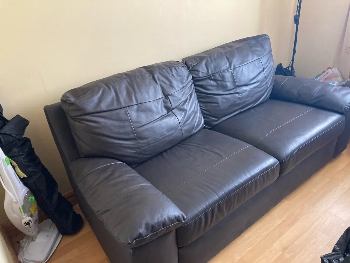 Brown 3 Seater Leatherette Couch - Image 1