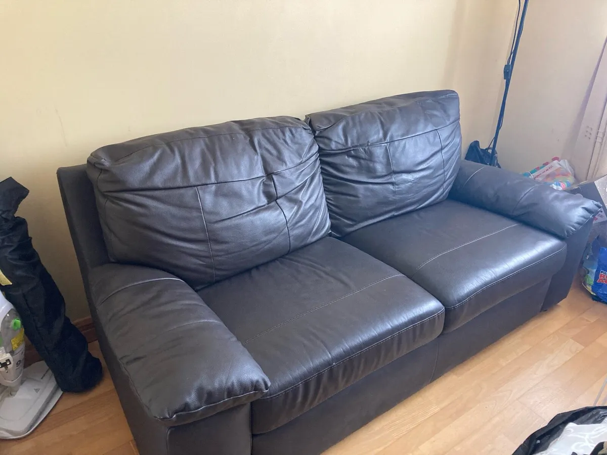 Brown 3 Seater Leatherette Couch - Image 2