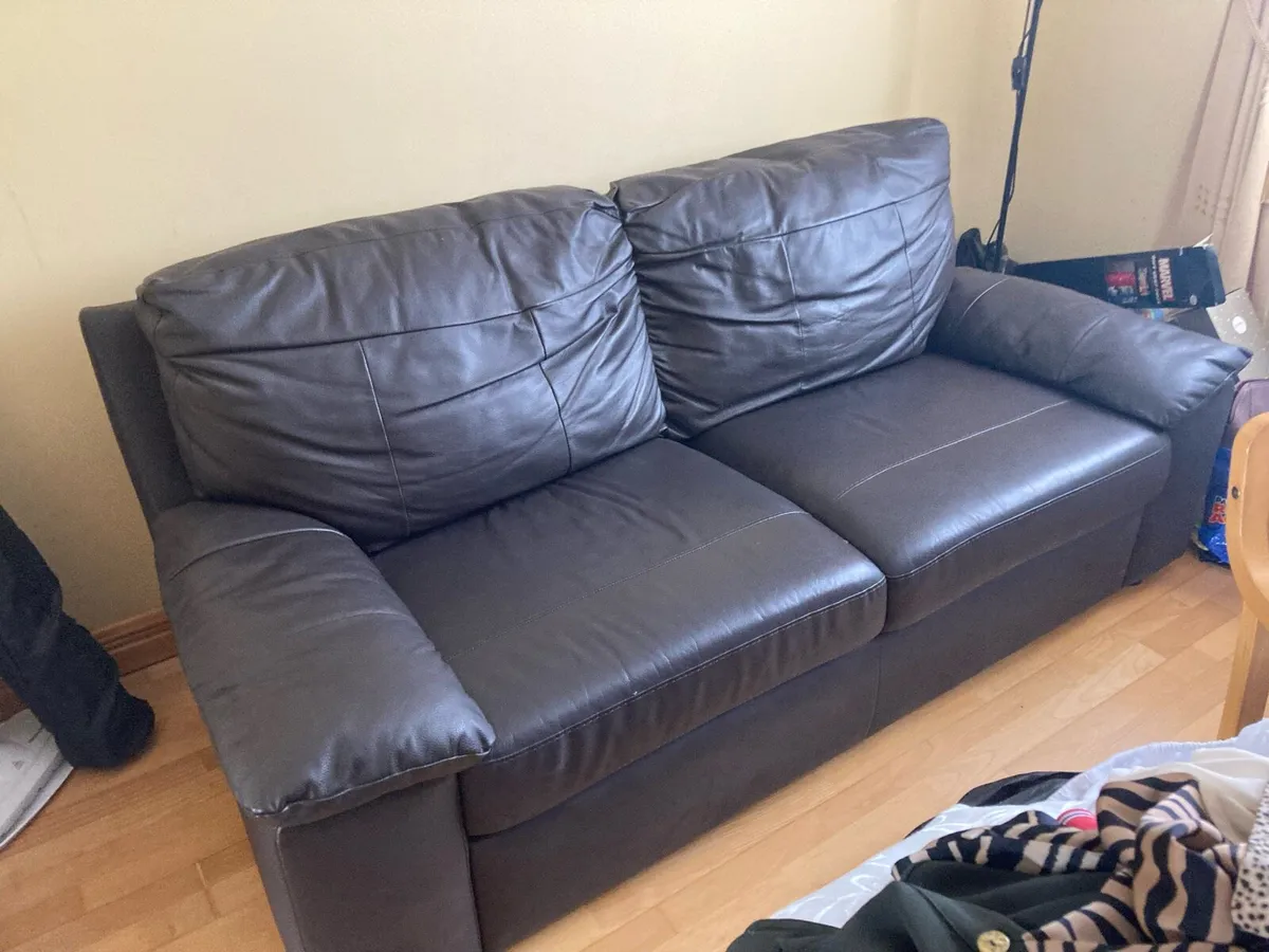 Brown 3 Seater Leatherette Couch - Image 3