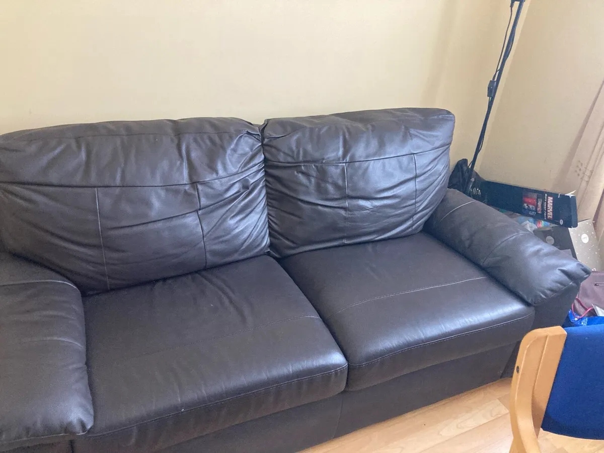 Brown 3 Seater Leatherette Couch - Image 4