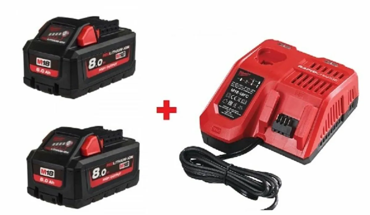 Milwaukee M18 8Ah Batteries + Fast Charger - Image 2