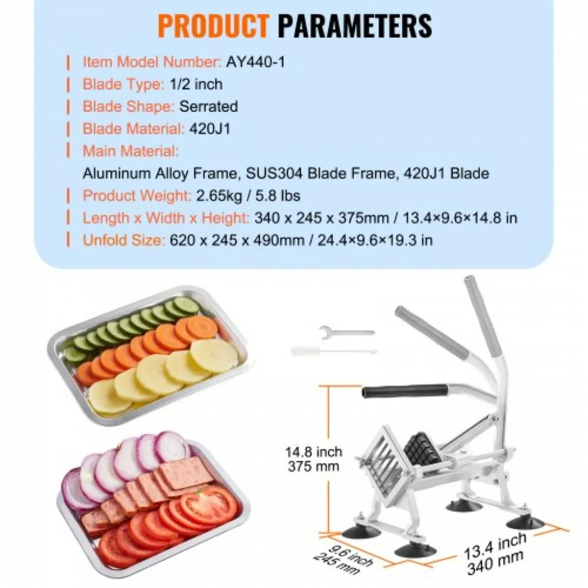 Commercial Vegetable Slicer, 1/2 inch Fruit Slicer - Image 2