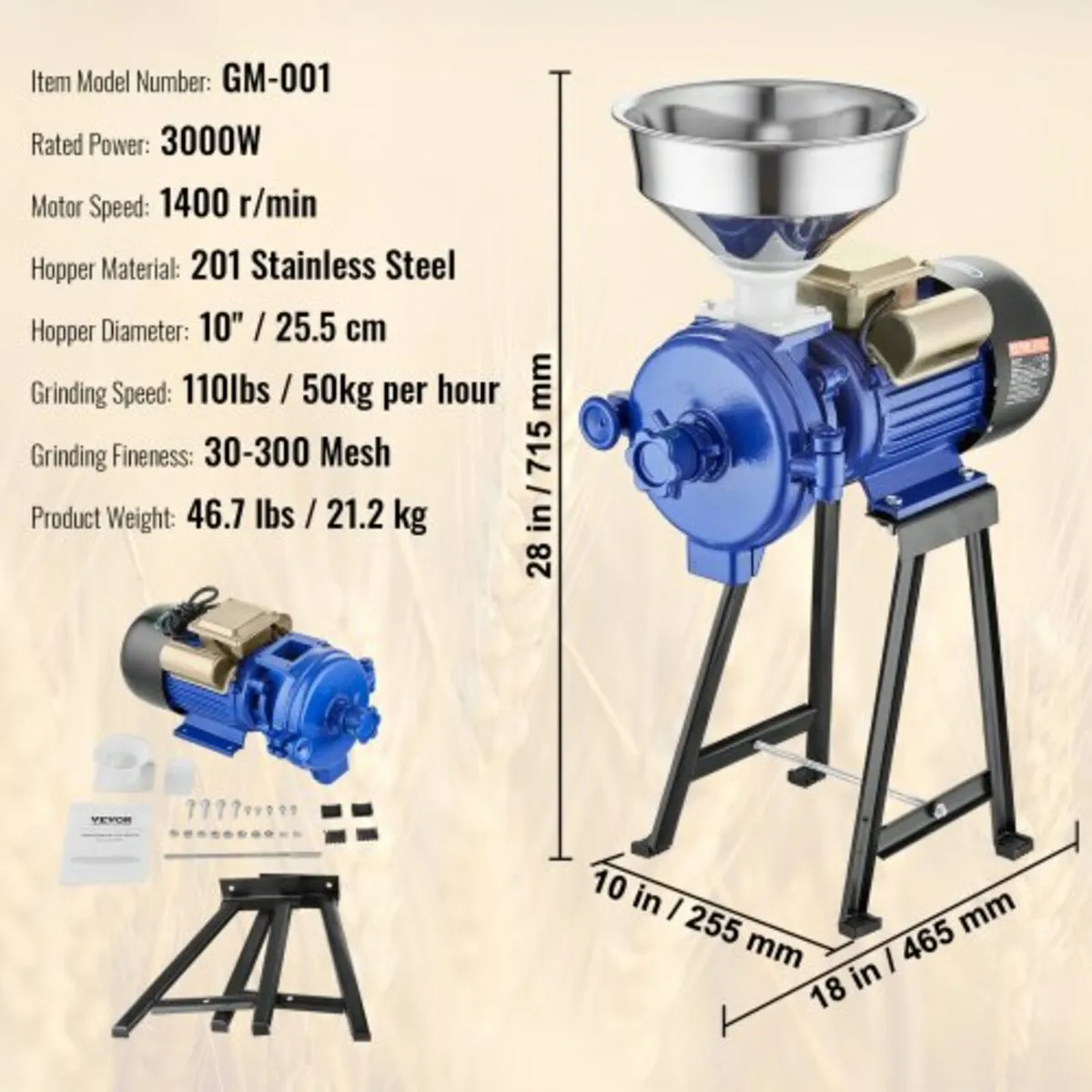 3000W Electric Grain Grinder Corn Wheat Flour Cere - Image 2