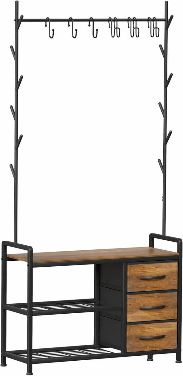 Hallway Coat Rack Drawer Storage Shoe Bench - Image 2
