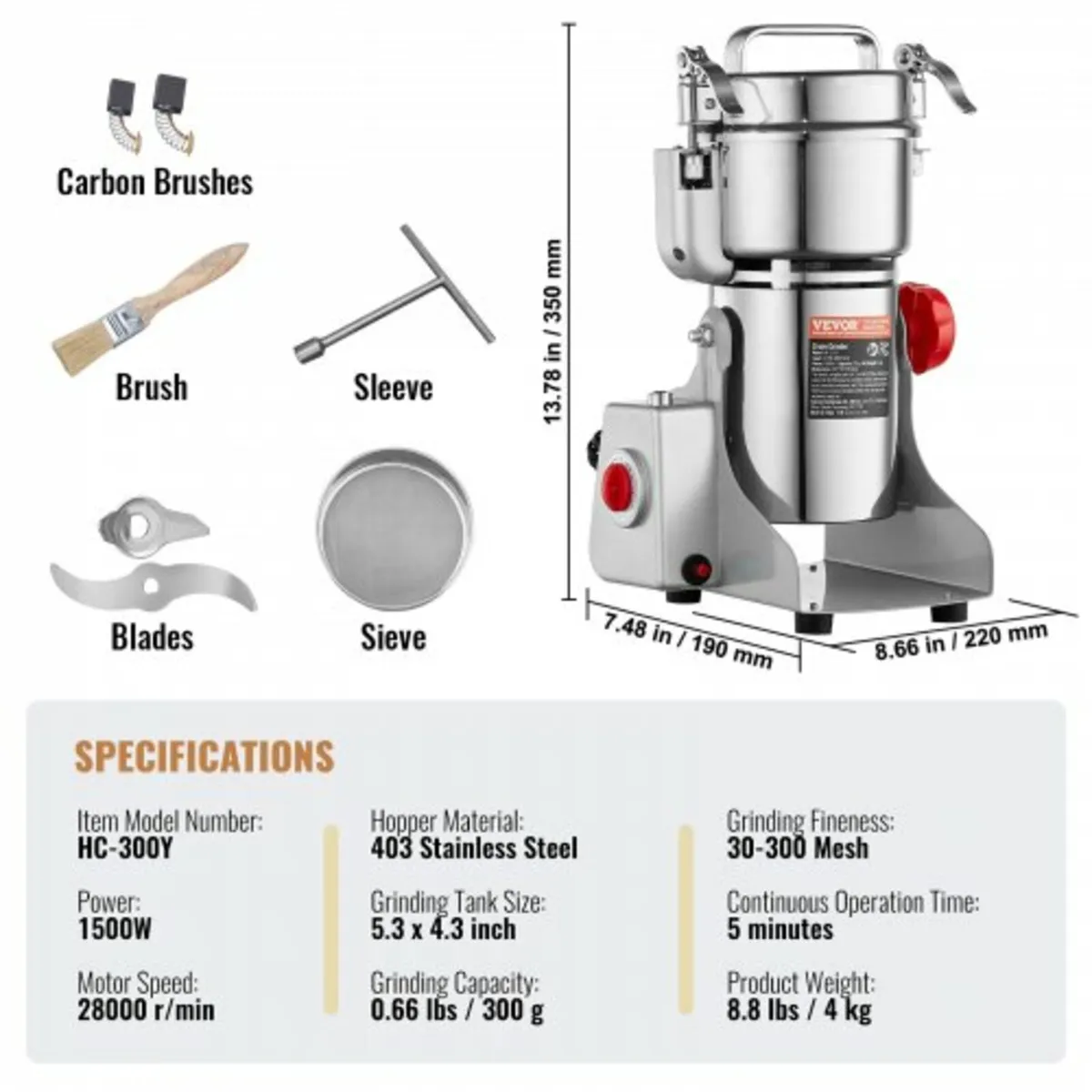 300g Commercial Spice Grinder Electric Grain Mill - Image 4