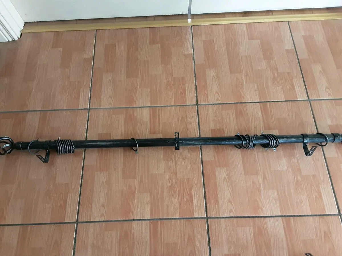Extendable Brushed Black/Silver Metal Curtain Pole - Image 1