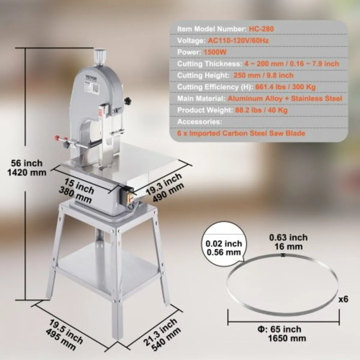 1500W Commercial Electric Meat Bandsaw Stainless S - Image 3