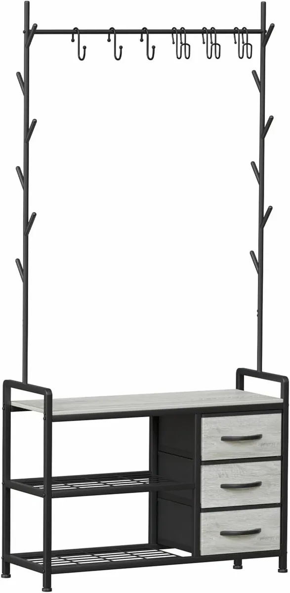 Hallway Coat Rack Drawer Storage Shoe Bench - Image 2