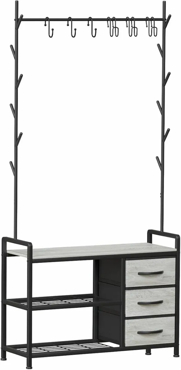 Hallway Coat Rack Drawer Storage Shoe Bench - Image 3