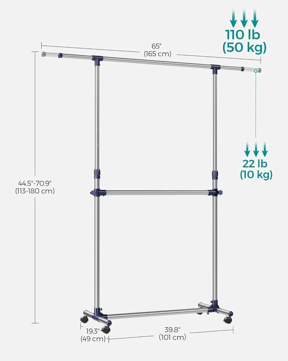Adjustable Garment Rack Clothes Hanging Rail - Image 3