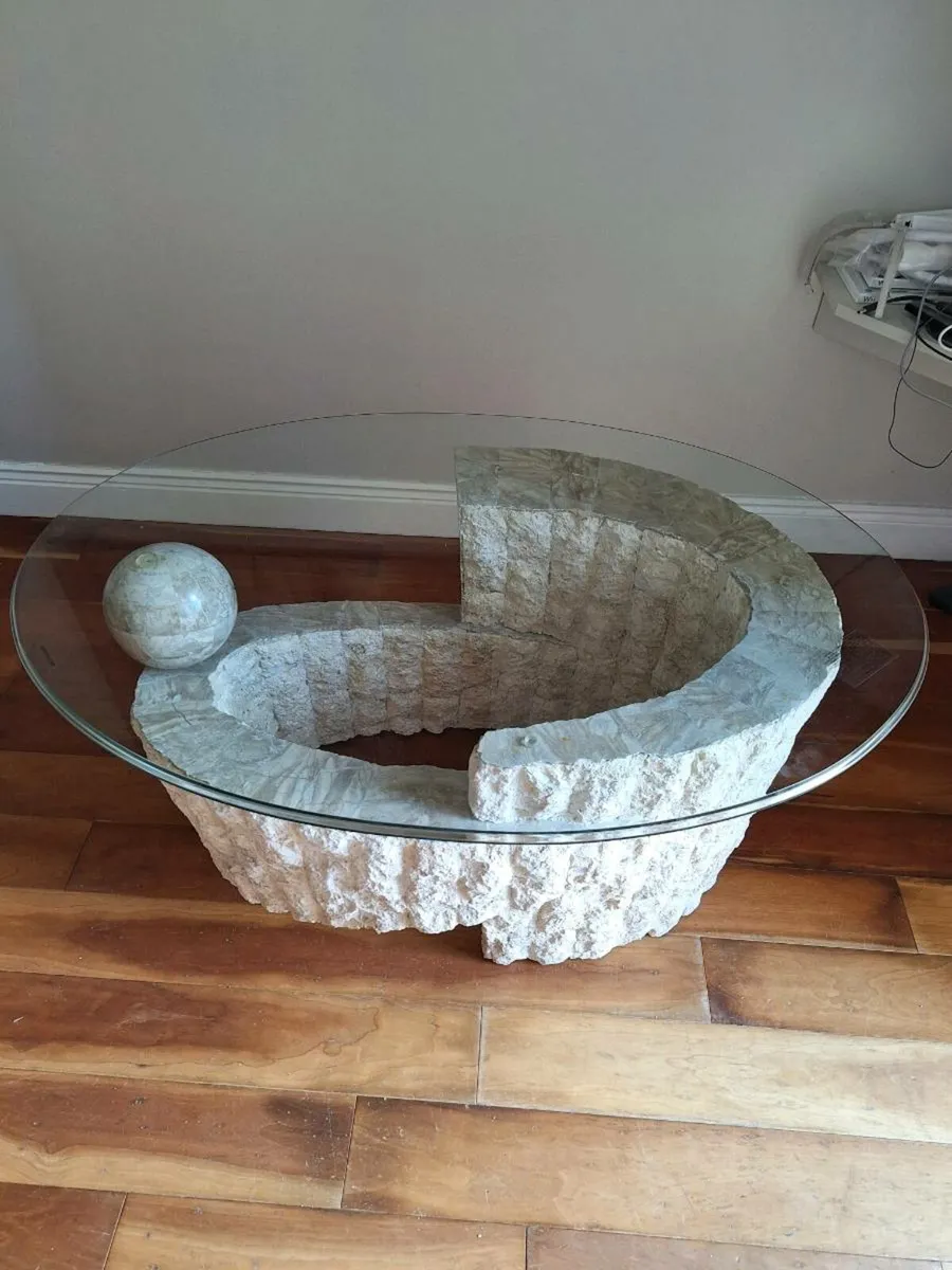 Stone/marble coffee table with glass top - Image 1
