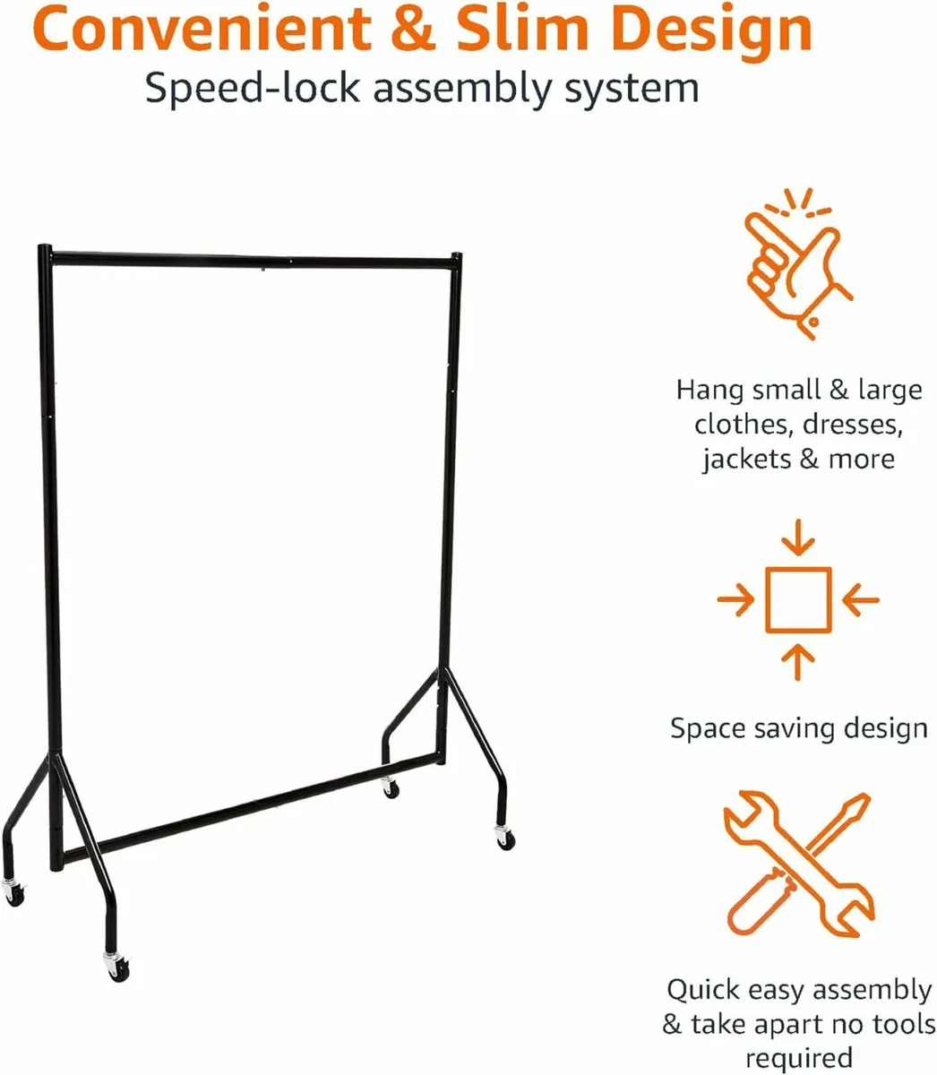Heavy Duty Clothes Rail Garment Rail 1.21 m, Black - Image 4