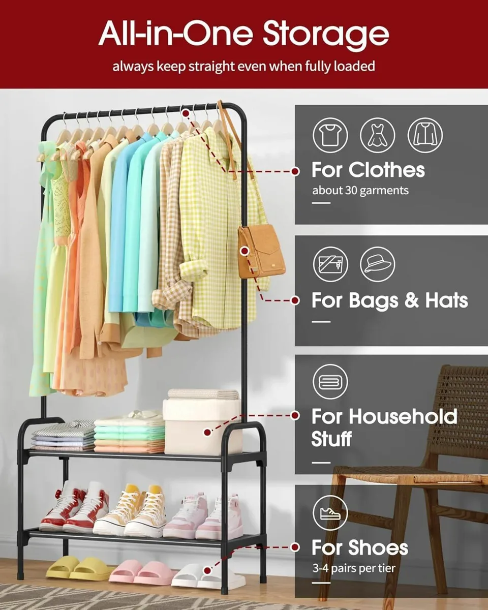 Large Capacity Clothes Rack 2-Tier Shoe Organizer - Image 3