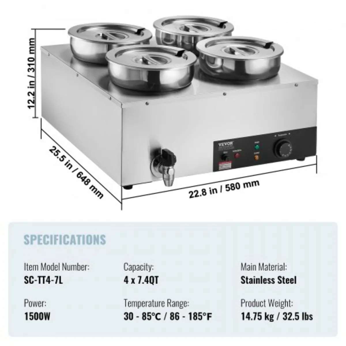 Commercial Soup Warmer Soup Station with 4*7.4Qt P - Image 3