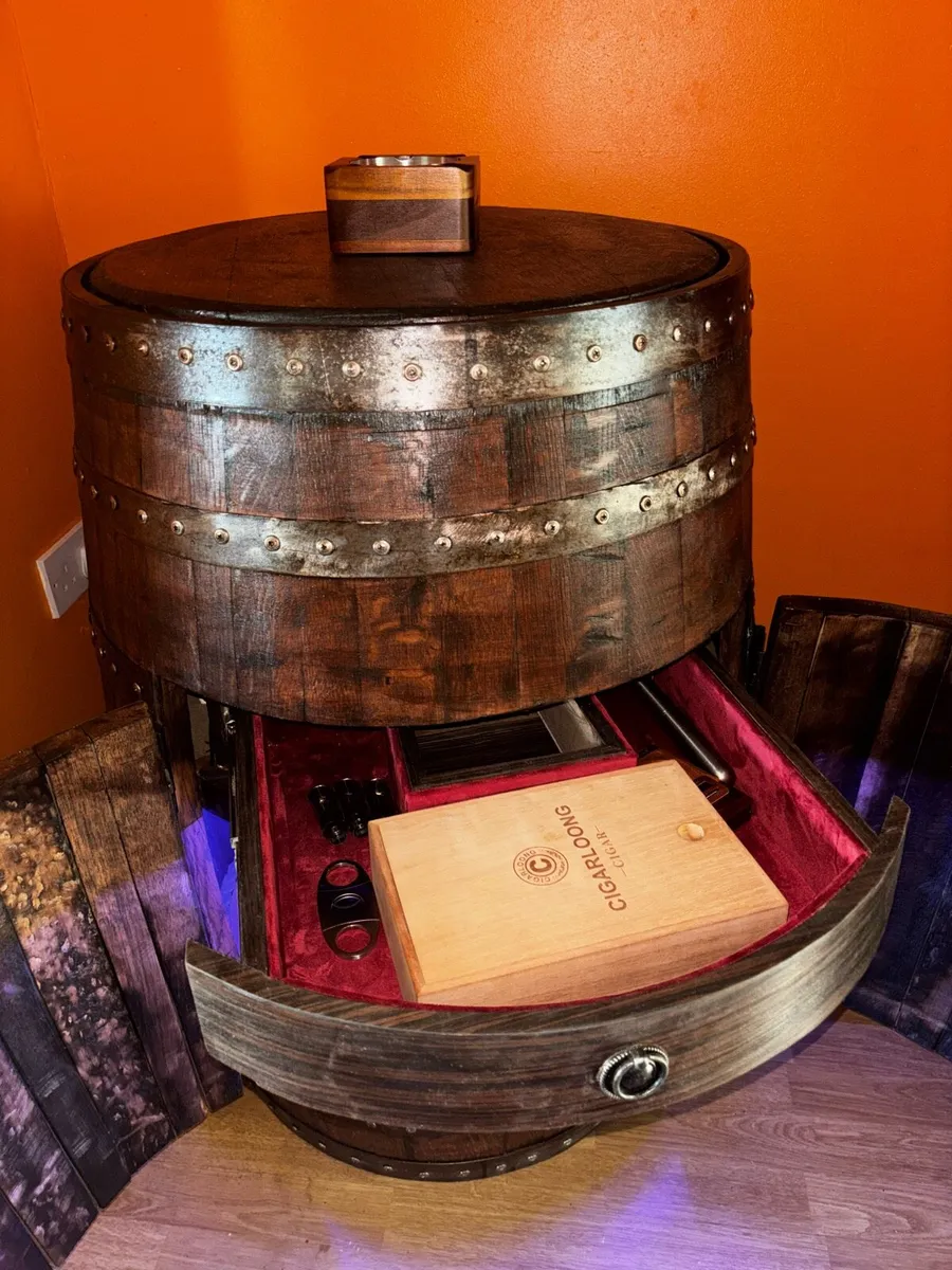 Vintage Whiskey Barrel w/ Lift up Top - Image 3