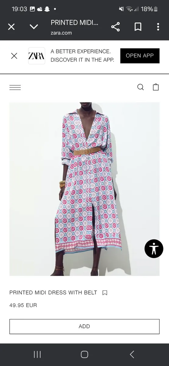 ZARA PRINTED MIDI DRESS WITH BELT SIZE M - Image 1