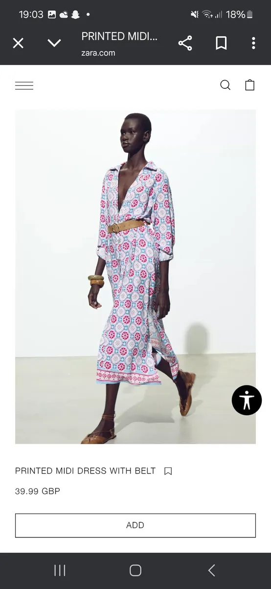 ZARA PRINTED MIDI DRESS WITH BELT SIZE M - Image 2