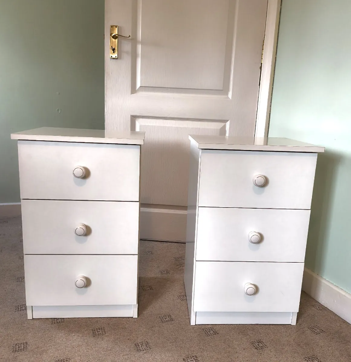 White Twin Bed Side Lockers with Drawers - Image 1