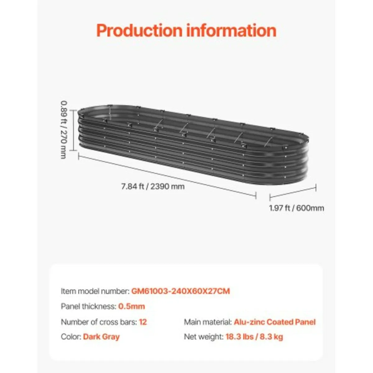 Metal Raised Garden Bed 8x2x1 ft Outdoor Galvanize - Image 2