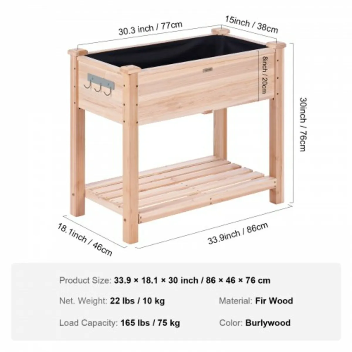 Wooden Raised Garden Bed Planter Box 33.9x18.1x30" - Image 2