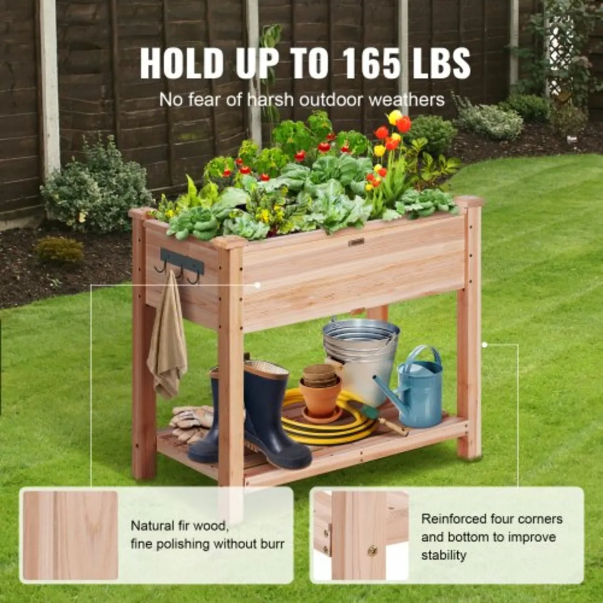 Wooden Raised Garden Bed Planter Box 33.9x18.1x30" - Image 3