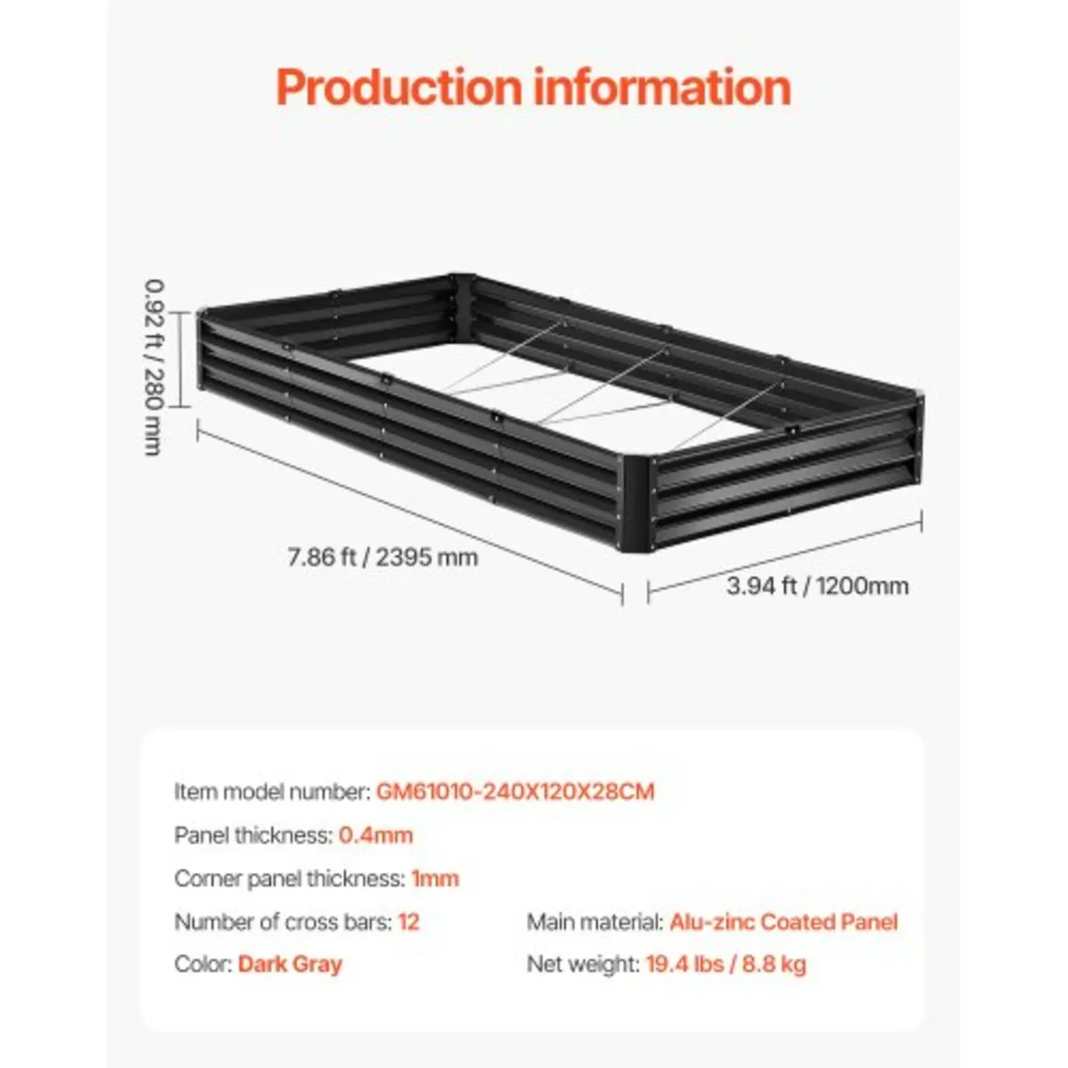 Metal Raised Garden Bed 8x4x1 ft Outdoor Galvanize - Image 3
