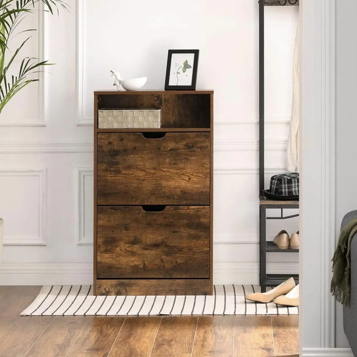 Shoe Cabinet with 2 Flaps Vintage Brown - Image 4