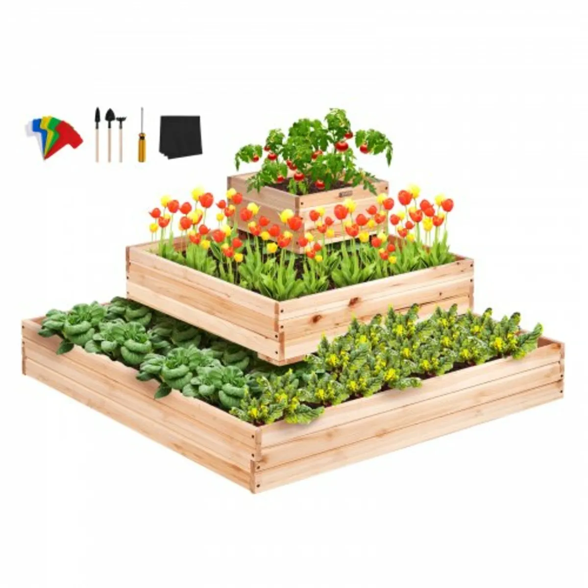 Raised Garden Bed, 3.7 x 3.7 x 1.7 ft Wooden Plant - Image 1