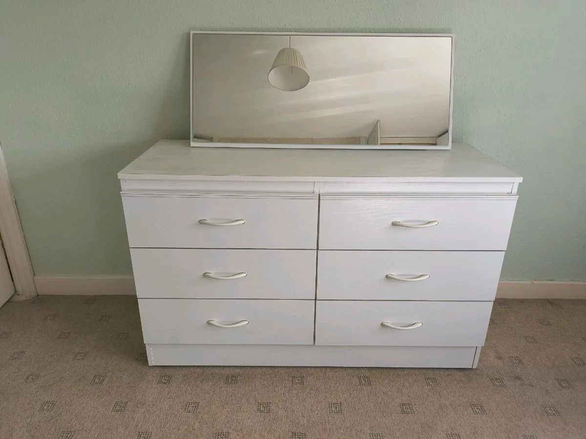 White Chest of Drawers with Mirror - Image 1