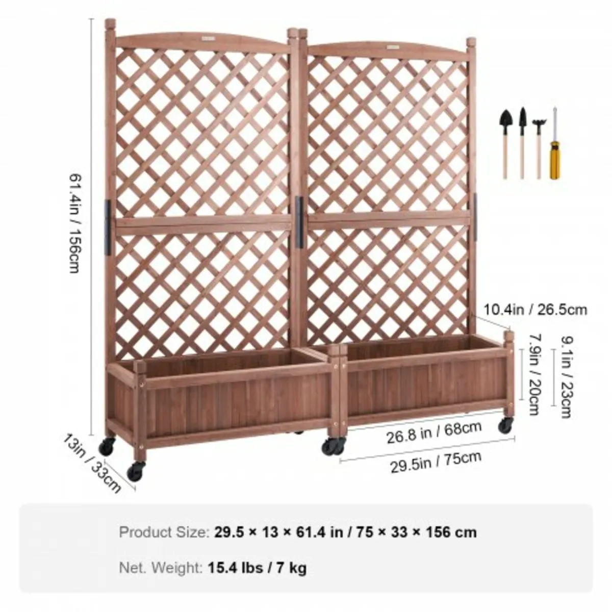 2PCS Raised Garden Bed with Trellis, 60"x13"x61.4" - Image 2