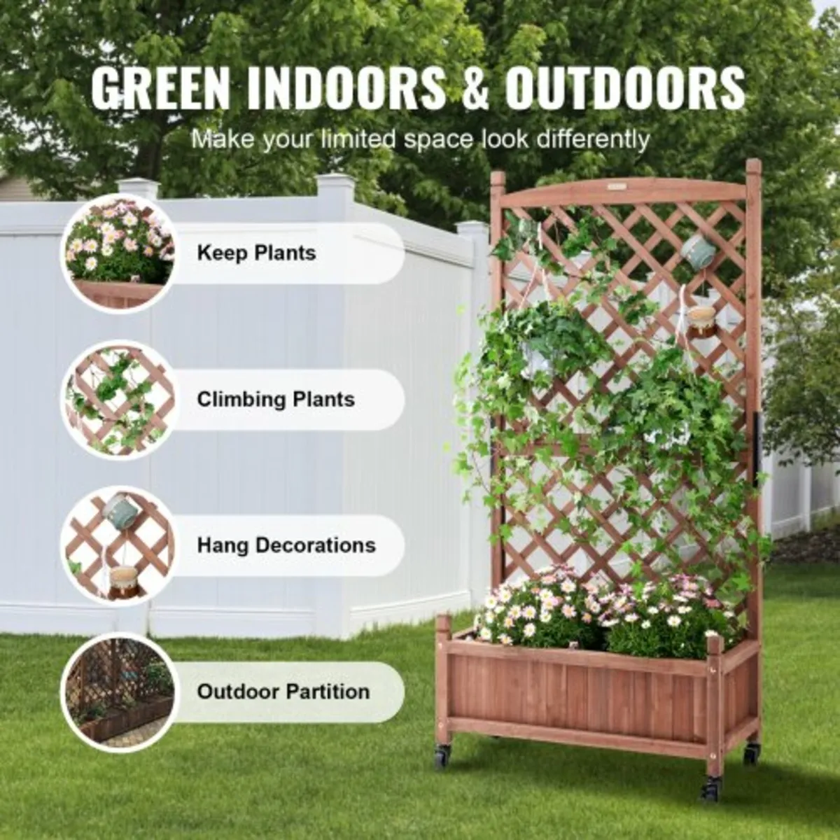 2PCS Raised Garden Bed with Trellis, 60"x13"x61.4" - Image 3