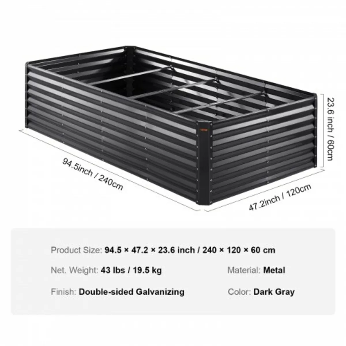 Raised Garden Bed,94.5x 47.2 x 23.6 inch Galvanize - Image 3