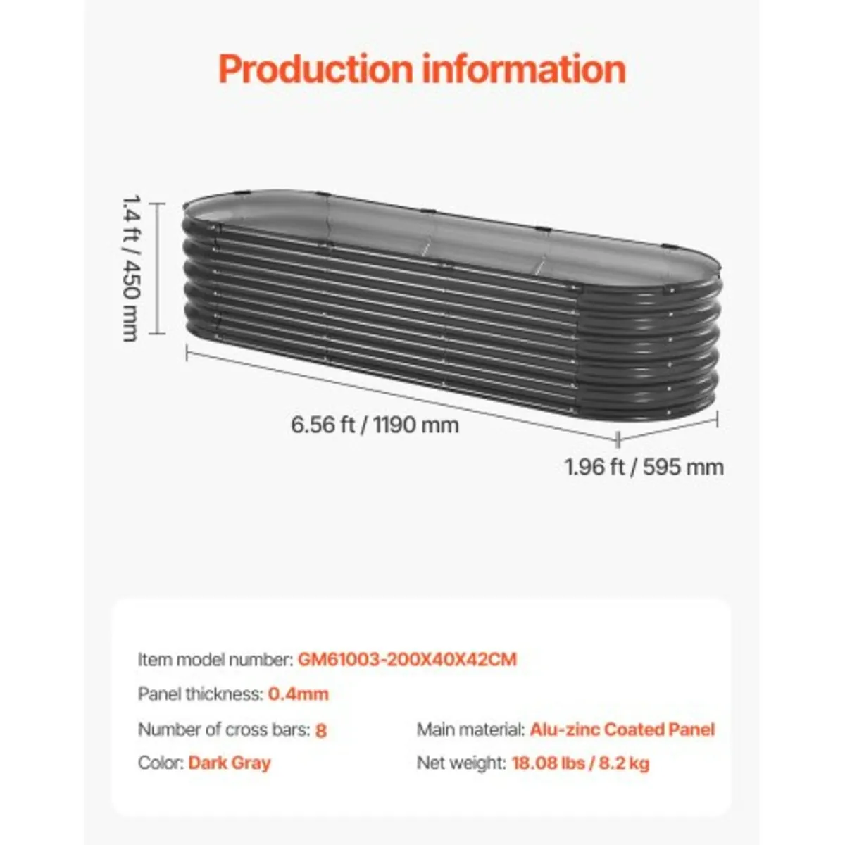 Metal Raised Garden Bed 6.56x1.96x1.4 ft Galvanize - Image 2
