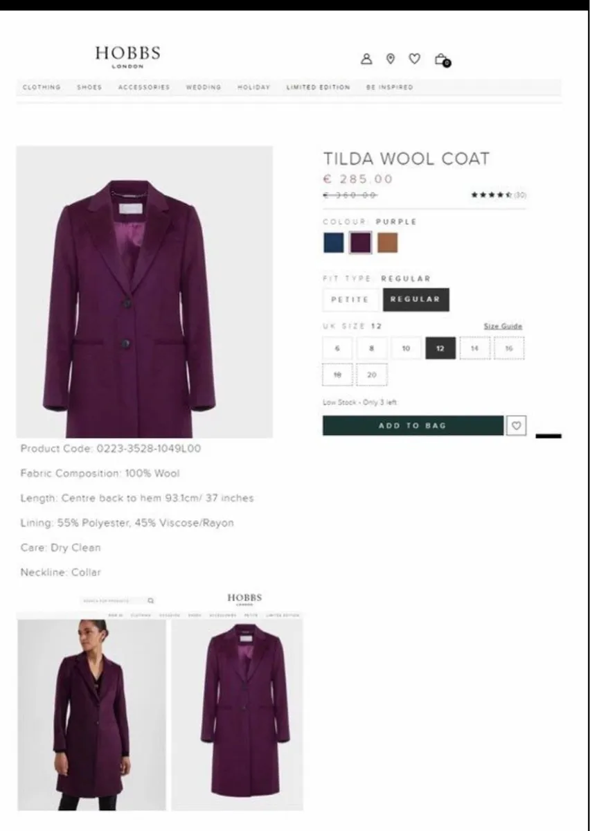 Hobbs Tilda 100% Wool Coat - Image 4