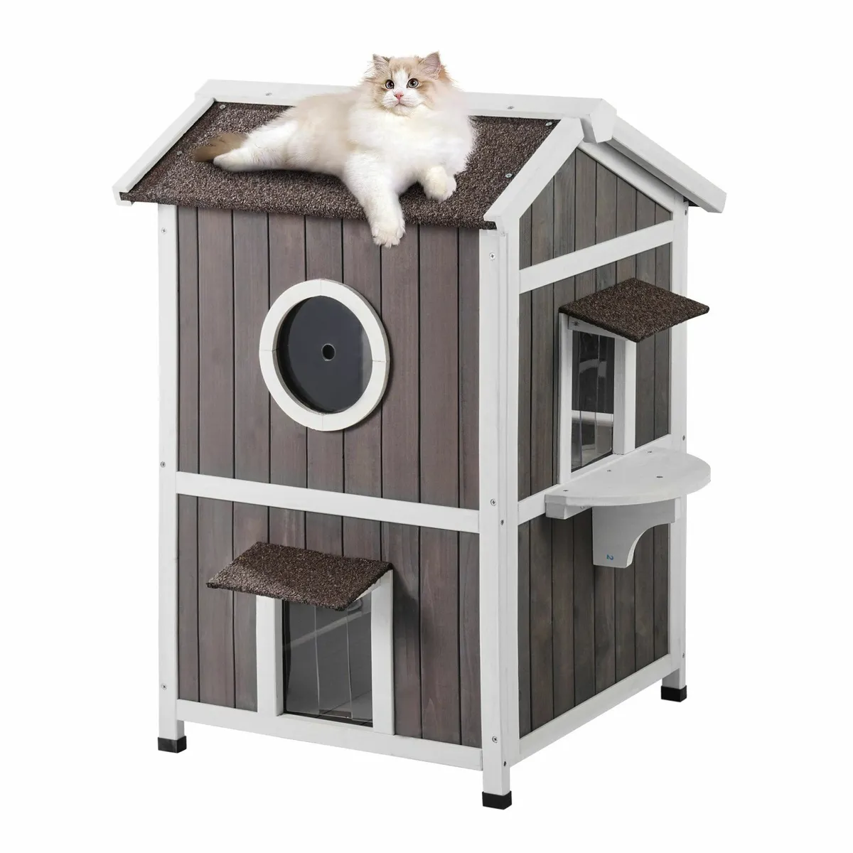 Outdoor Cat House 2-story Wooden Feral Cat Shelter - Image 1