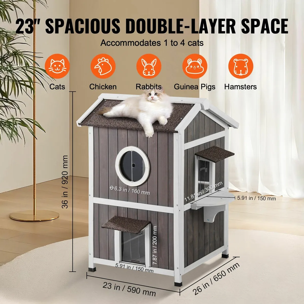 Outdoor Cat House 2-story Wooden Feral Cat Shelter - Image 2