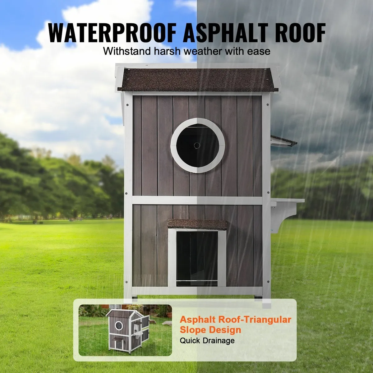 Outdoor Cat House 2-story Wooden Feral Cat Shelter - Image 3
