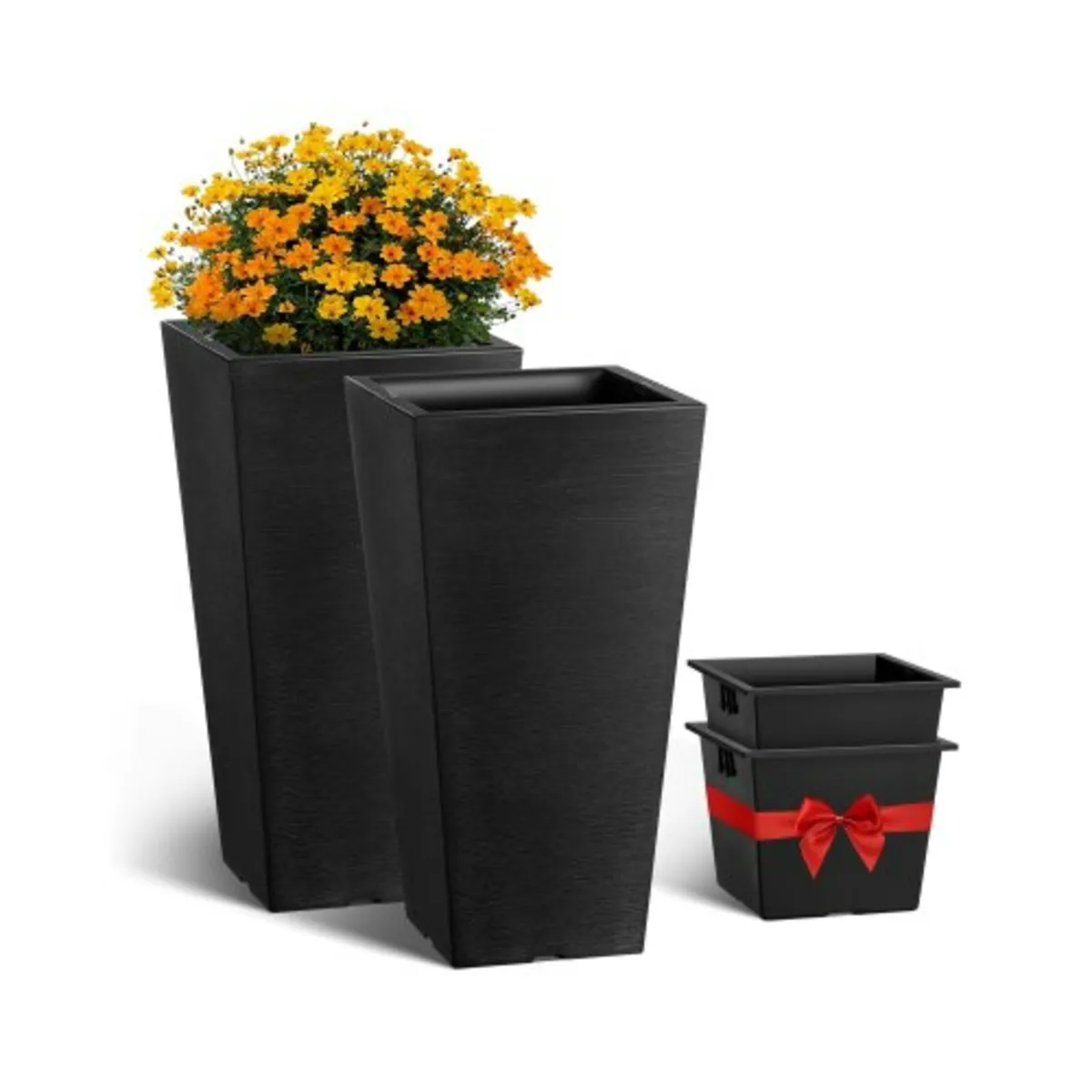 Tall Planter Set of 2 Square Tapered Planters 22 i - Image 1