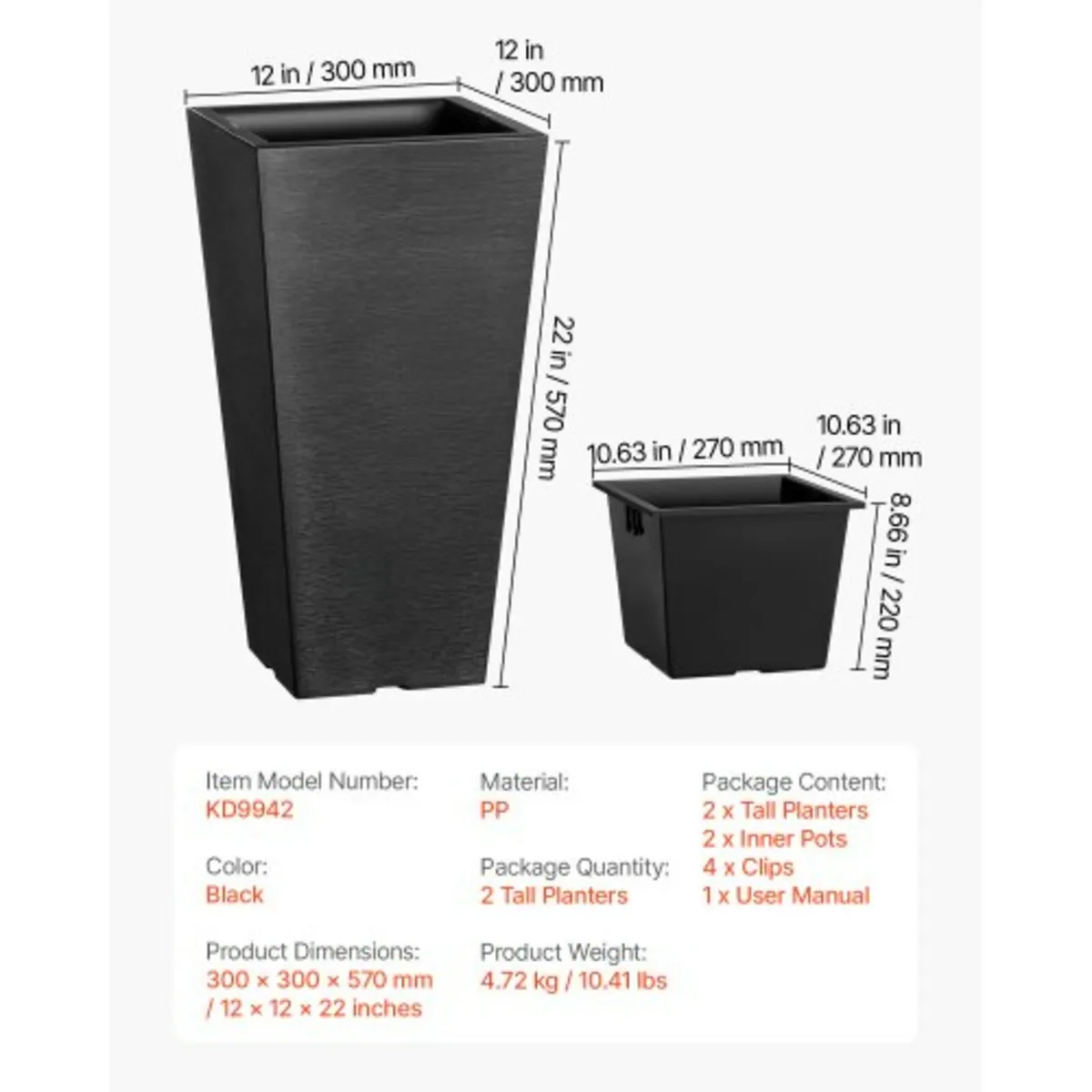 Tall Planter Set of 2 Square Tapered Planters 22 i - Image 2