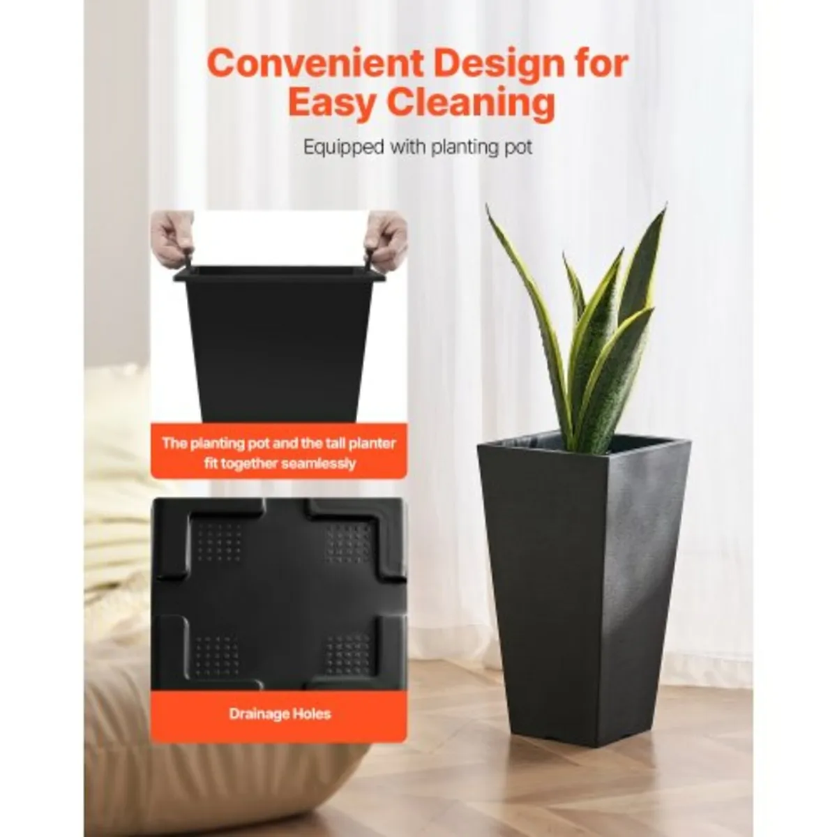 Tall Planter Set of 2 Square Tapered Planters 22 i - Image 4