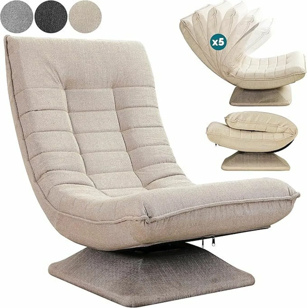 Floor Chair Adjustable Backrest 360° Rotatable Fol - Image 2