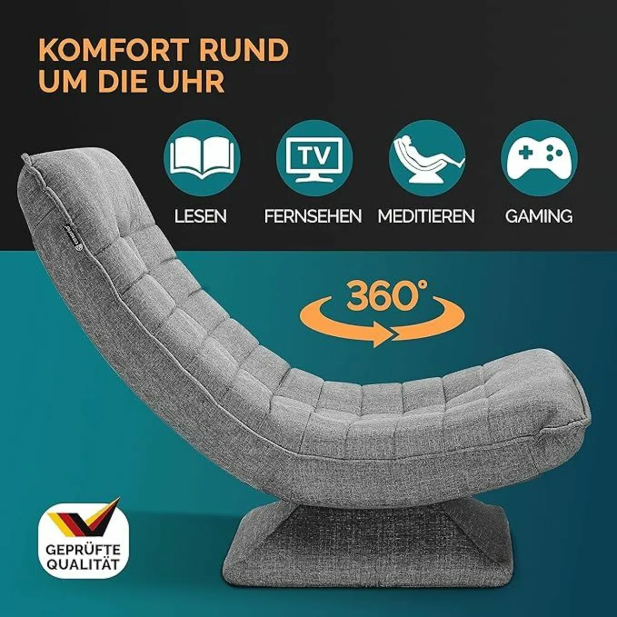 Floor Chair Adjustable Backrest 360° Rotatable Fol - Image 4