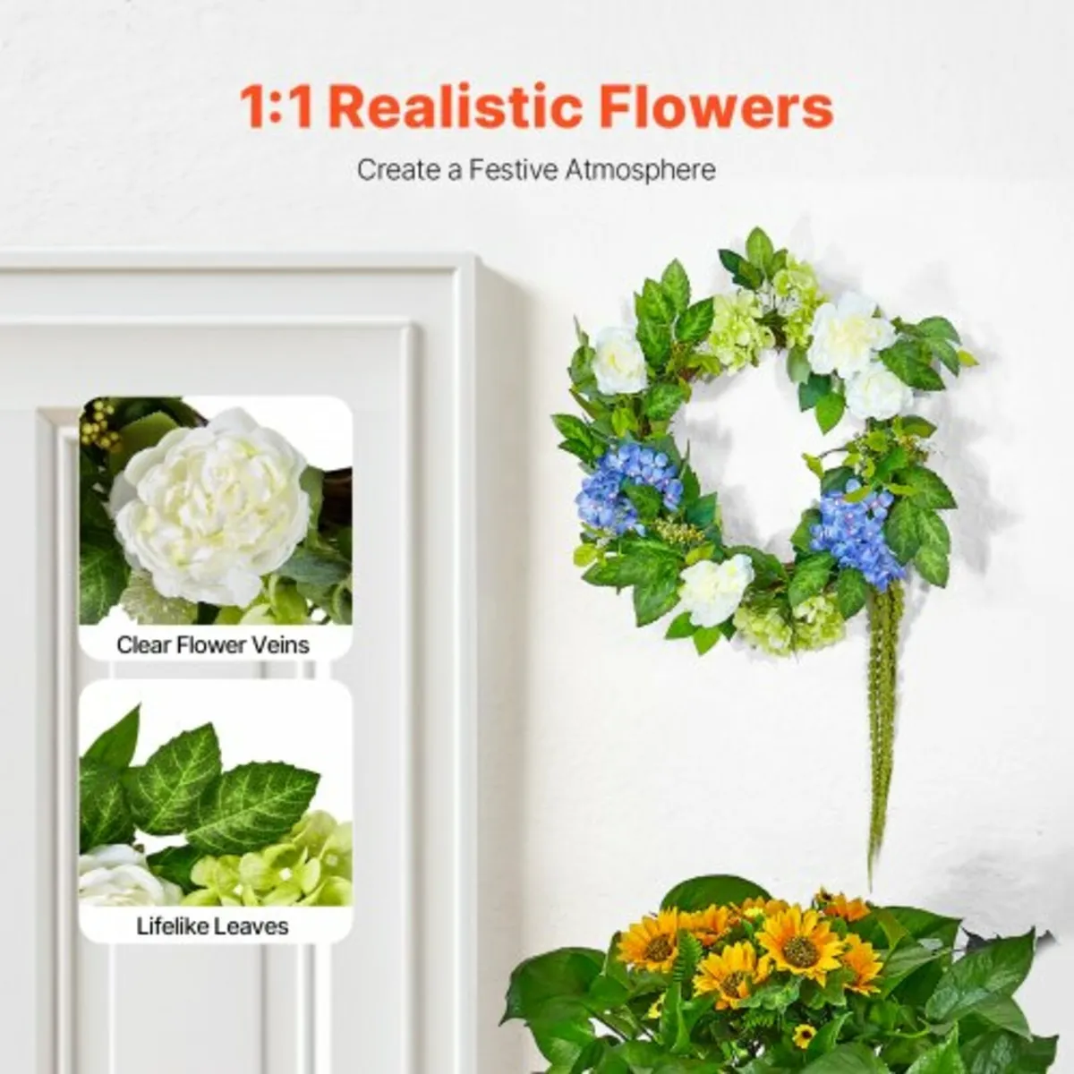 Artificial Decorative Wreath 23 in Blue White Gree - Image 4