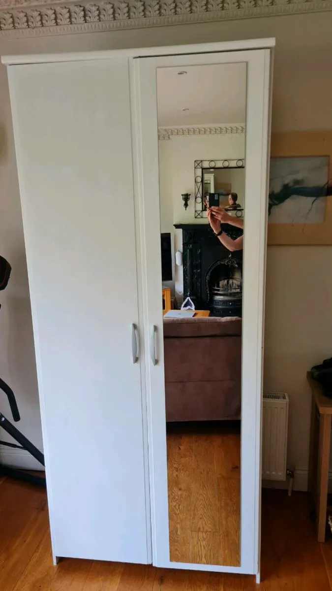 Tall white double wardrobe with mirror - Image 1