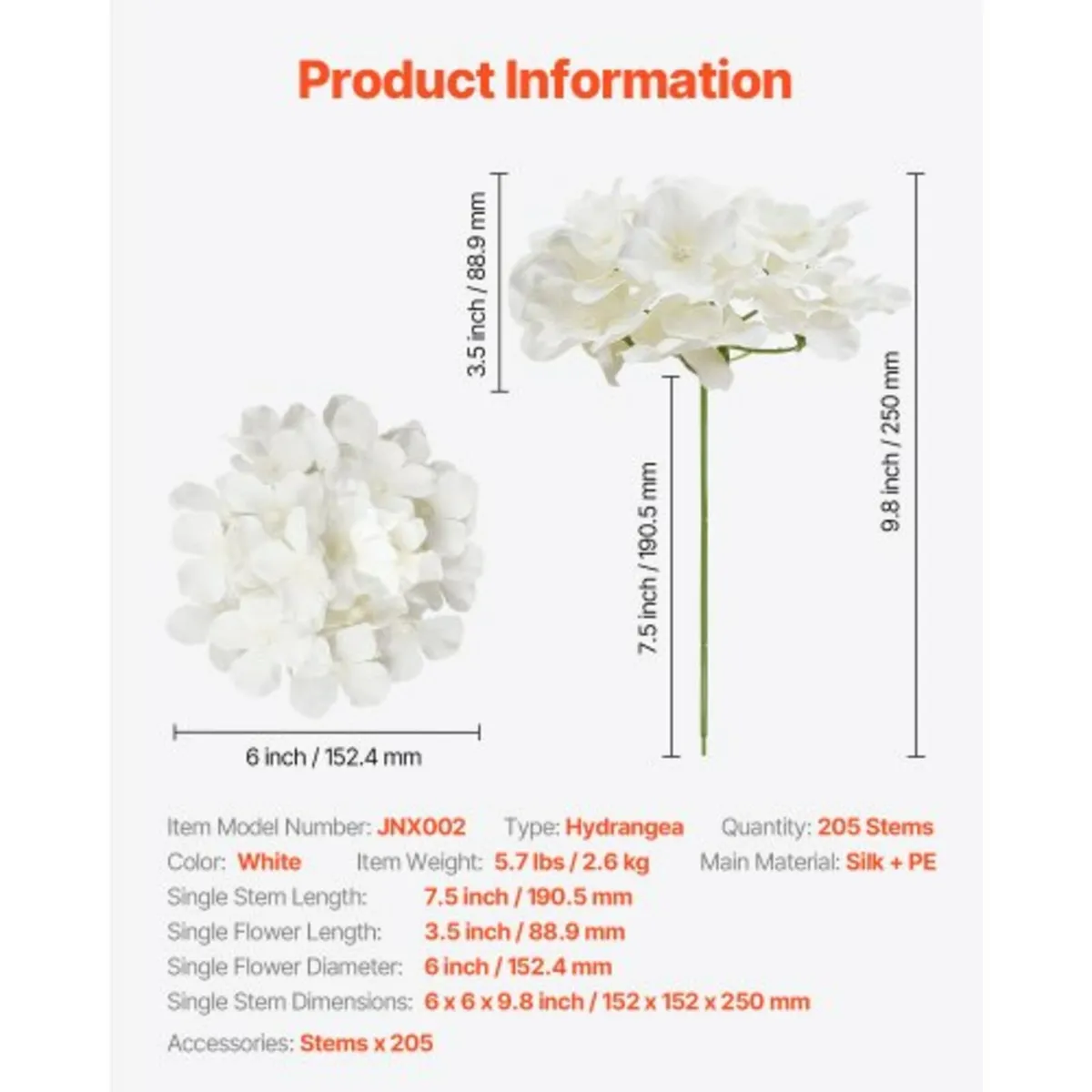 205 Pcs Artificial Silk Hydrangea Flowers 9.8 In B - Image 3
