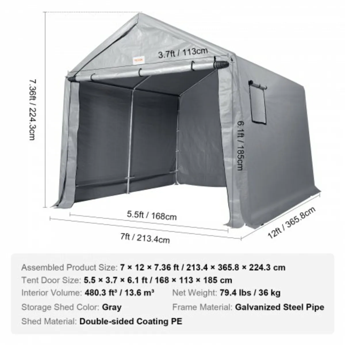 Portable Storage Shelter Garage Storage Shed 7 x 1 - Image 2
