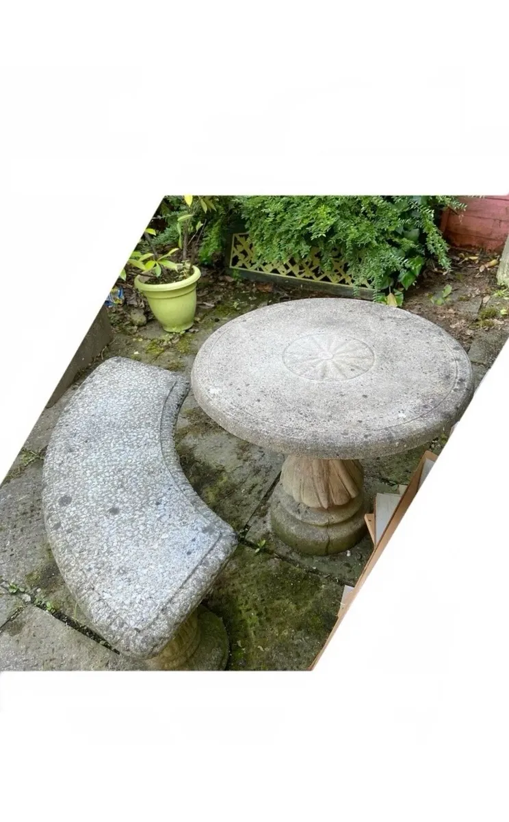 Old Stone Table & Curved Bench - Image 1